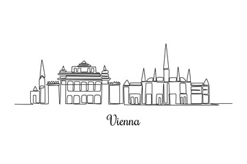Single one line drawing Vienna city skyline, Austria. City concept. Continuous line draw design graphic vector illustration.