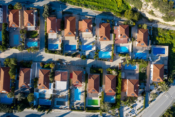 Overhead view of a neighborhood in Pissouri village. Limassol District, Cyprus