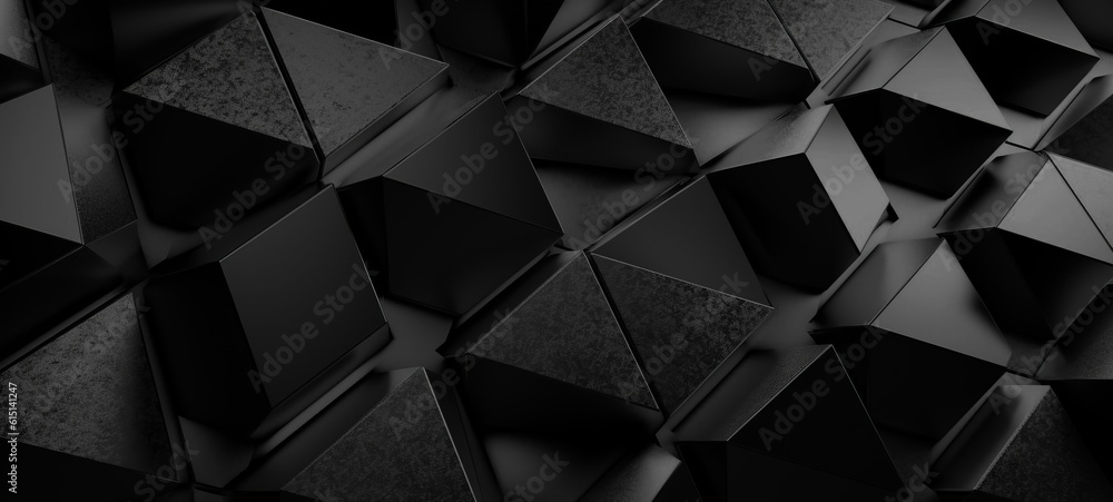 Poster abstract dark wide black texture with geometric triangular 3d triangles pattern wall background bann