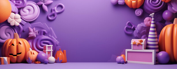orange holiday party celebration spider candy sweet halloween pumpkin purple. Generative AI.