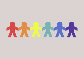 A diverse rainbow paper people chain, LGBTQIA community, equality and support