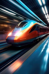 Fototapeta na wymiar Futuristic high-speed TGV train with lighting effects Generative AI Illustration