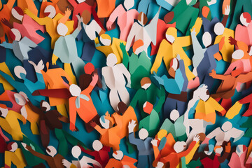 Large crowd of diverse people. paper cut out style