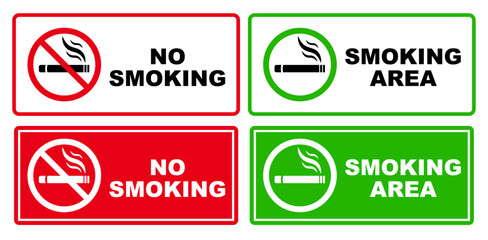 no smoking area and smoking area sign printable red stop symbol set ban prohibited silhouette icon design