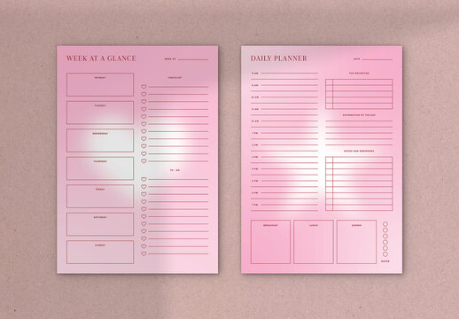 Set of Planners with Soft Pink Gradient Backgrounds