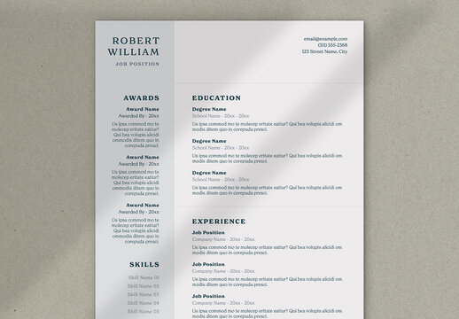 Simple Resume and Cover Letter set with Blue Accents