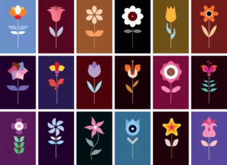 Schilderijen op glas Set of flower vector icons. Collection of vector images, decorative seamless background. Each one of the design element created on a separate layer and can be used as a standalone image. ©  danjazzia