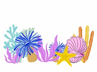 Obraz premium Coral Reef plants colorful nature illustration doodle elements isolated on white