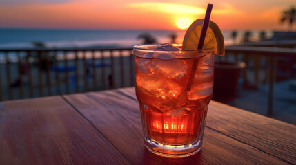 Sunset Sip: A Refreshing Non-Alcoholic Longrink on the Beach. Generative AI