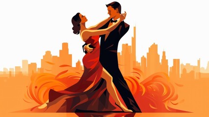 illustration of couple tango - obrazy, fototapety, plakaty