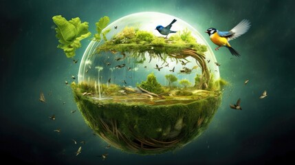 Illustration image, Nature and Sustainability, Eco-friendly Living and conservation, Concept art of Earth and animal life in different environments, Generative AI illustration