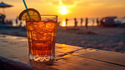 Serenity at Sunset: Enjoying a Non-Alcoholic Longrink on the Beach. Generative AI