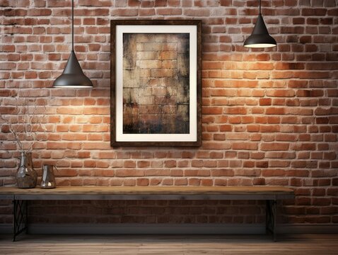 Picture Frame on Rustic Wall - AI Generated