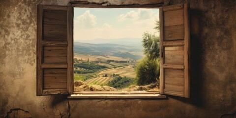 Window Frame Overlooking Landscape - AI Generated