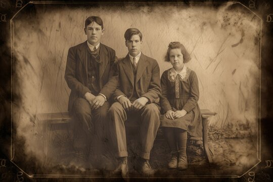 Family Photo in Vintage Frame - AI Generated