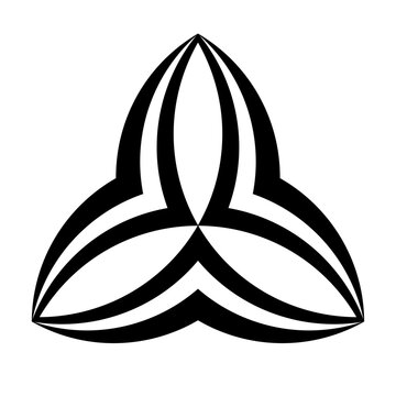 Triquetra shaped symbol. Three lenses or also Vesica piscis shapes, arranged in an equilateral triangle, enclosed by three wing-like arches, result in a sign that resembles a Celtic trefoil knot.