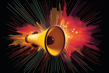 Megaphone on colorful background, marketing and advertising concept, Generative AI