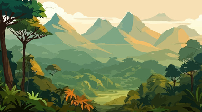 Jungle flat cartoon background. Vector illustration