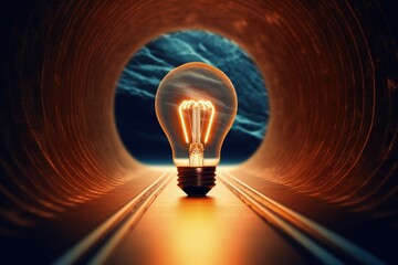 Light bulb at the end of the tunnel, Concept of light at the end of the tunnel, Generative AI