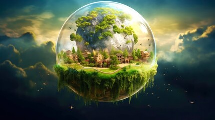 Illustration image, Nature and Sustainability, Eco-friendly Living and conservation, Concept art of Earth and animal life in different environments, Generative AI illustration