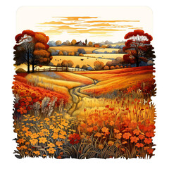 Fall Autumn Field Watercolor Clip art, Watercolor Clip Art, Fall Autumn Watercolor Sublimation Design