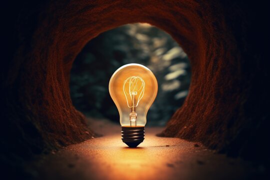 Light bulb at the end of the tunnel, Concept of light at the end of the tunnel, Generative AI