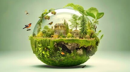 Illustration image, Nature and Sustainability, Eco-friendly Living and conservation, Concept art of Earth and animal life in different environments, Generative AI illustration