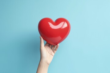 Hand holding heart isolated on blue background, Generative AI

