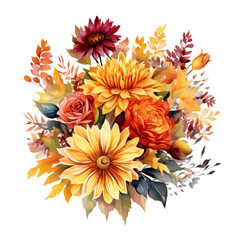 Fall Autumn Flowers Watercolor Clip art, Watercolor Clip Art, Fall Autumn Watercolor Sublimation Design