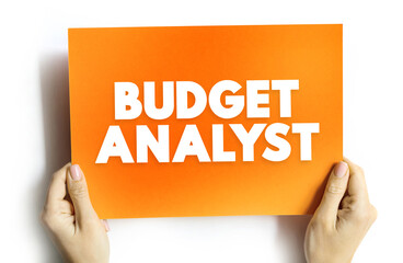 Budget Analyst are responsible for reviewing the organization's budget and approving spending requests, text concept on card