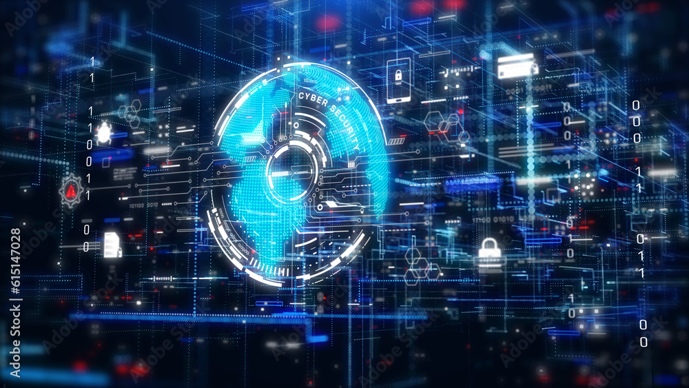 Poster cyber security digital globe data security for business, computer, network illustration. hud futuris