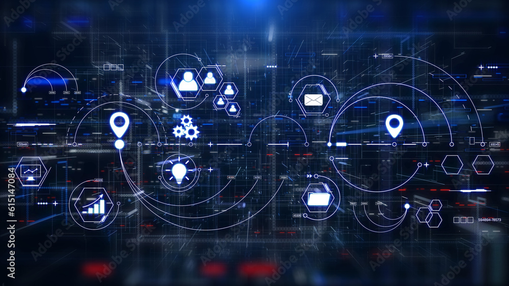 Poster technology data business analysis and strategy, professional financial, digital link tech with futur