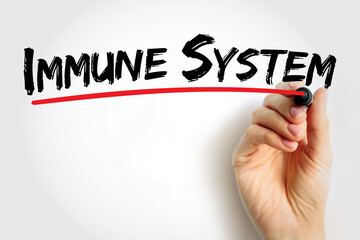 Immune System - complex network of organs that defends the body against infection, text concept background