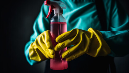 Protective latex glove sprays antiseptic liquid for safe cleaning service generated by AI