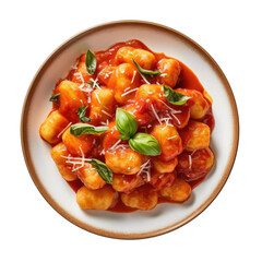 Delicious Plate of Gnocchi with Tomato Sauce Isolated on a Transparent Background. - obrazy, fototapety, plakaty