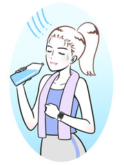 水分補給してクールダウンする女性