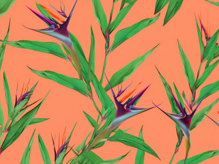 pattern tropical seamless pink leaf flower colorful trendy orange jungle. Generative AI.