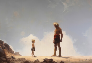 David vs Goliath concept. Ai generated.