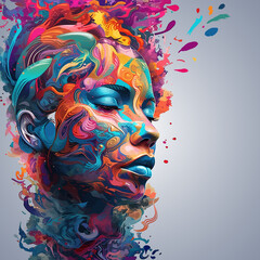 Rainbow vector watercolor paint splash women creativity concept, created with Generative AI technology