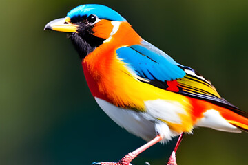 Obraz premium Colorful birds. Isolated cute birds and branch. Close Up View. Generative AI