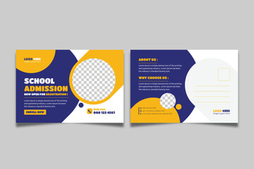 School admission eddm postcard template. Back to school education postcard design, Kids Education promotional postcard design.