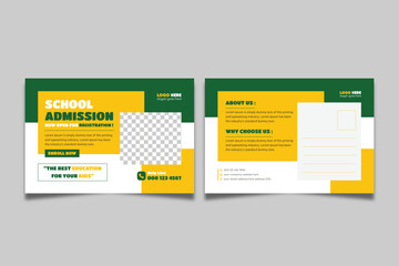 School admission eddm postcard template. Back to school education postcard design, Kids Education promotional postcard design.
