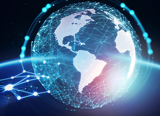 Fototapeta premium Communication technology and internet worldwide for business concept Global world network. Generative AI