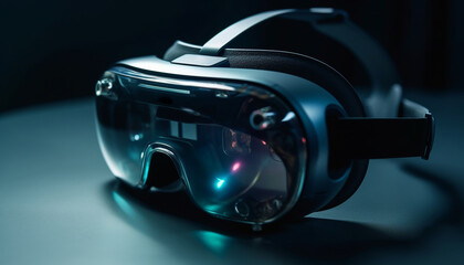 Futuristic headset enhances eyesight in virtual reality simulator game generated by AI