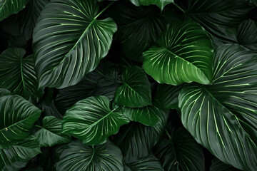 Naklejka na ściany i meble leaf nature tree background jungle colourful palm black green tropical forest. Generative AI.