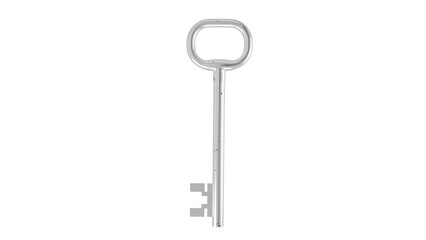 Old silver key isolated on white and transparent background. Minimal concept. 3D render