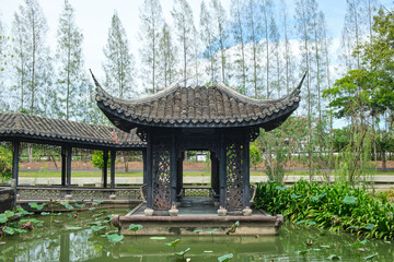 Ancient style Chinese building in Rama 9 park in Bangkok , Thailand . China and east asia architecture and garden