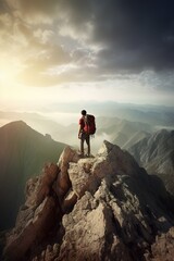 Hiker conquering a mountain