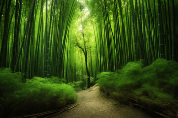 Fototapeta na wymiar Generative AI. bamboo forest scenic background