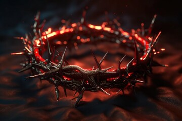 Crown of thorns with dark background crucifixion of Jesus The Savior Generative AI Illustration - obrazy, fototapety, plakaty